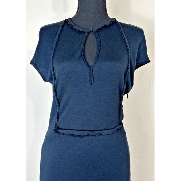 Designer Alexander McQueen Crew Neck Knee Length Navy Dress Size 42 US Size 6 - Picture 11 of 13